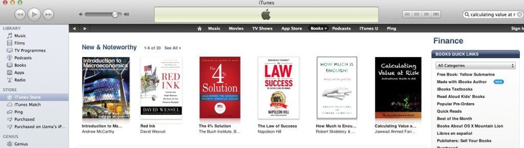 Value at Risk and ALM iBooks Featured on the iBook store